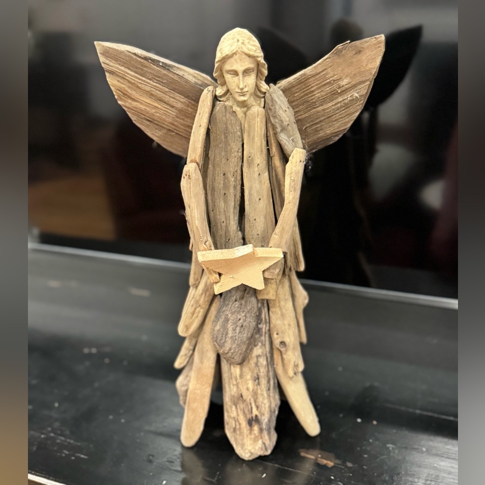 Handmade Driftwood Angel: Beach Decor, Nativity Angel Statue